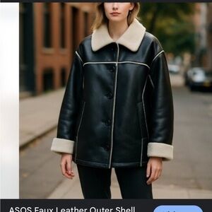 ASOS Black Leather Jacket with Cream Accents